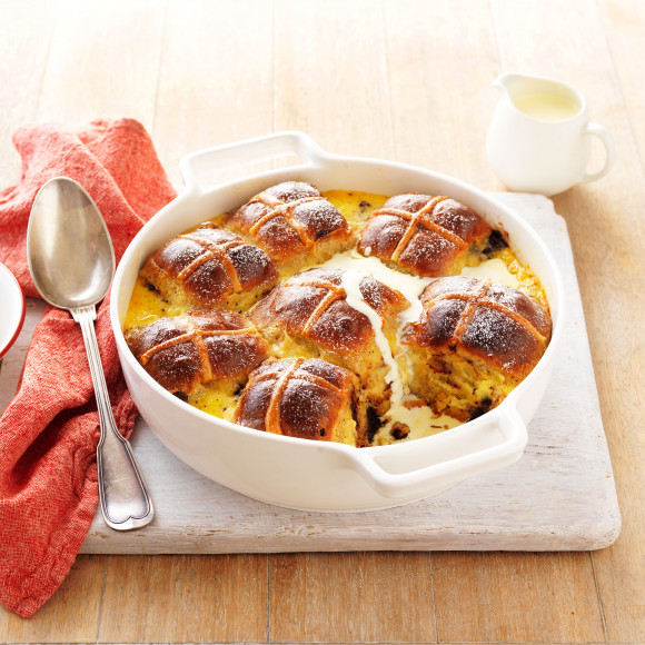 Easy Chocolate Hot cross bun bread butter pudding recipe