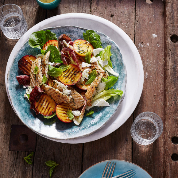 Grilled Peach and Lilydale Chicken Tenderloin Salad