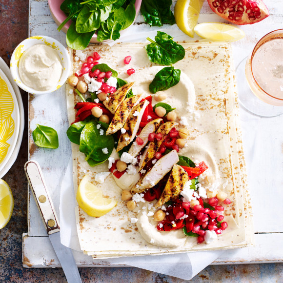 Chia Wraps with Pomegranate and Moroccan Chicken