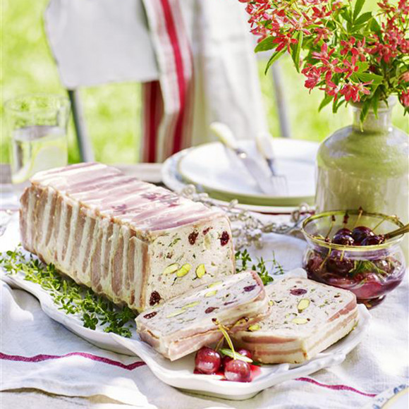 Chicken Pistachio and Cranberry Terrine with Pickled Cherries
