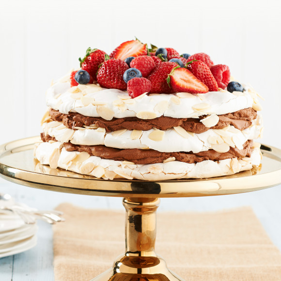 Layered Pavlova Cake with Chocolate Marsala Cream