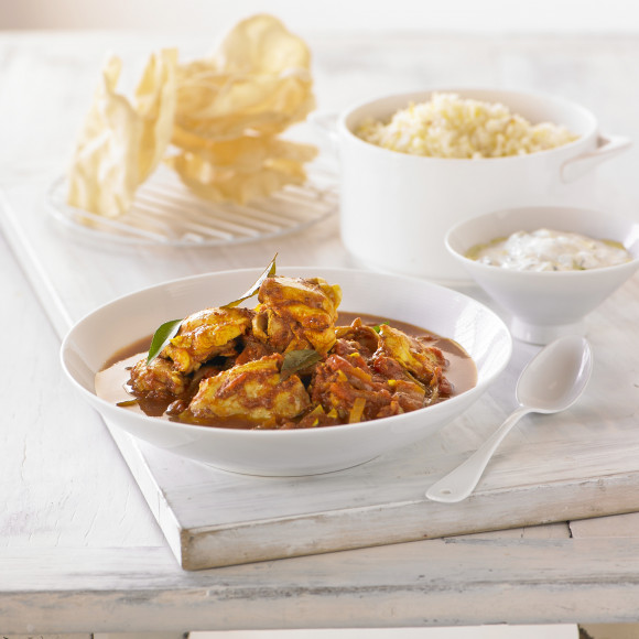 North Indian Chicken Curry with Ginger, Coriander and Steamed Saffron Rice