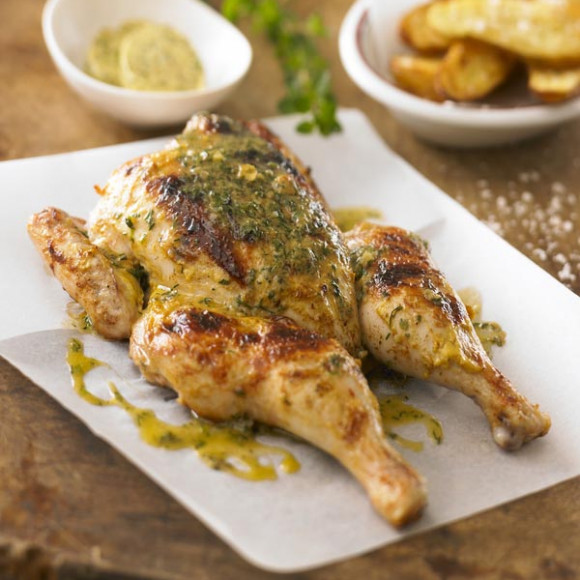 Grilled Spatchcock With Wasabi Mustard Butter