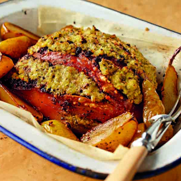 Roasted lemon pork with roasted pears