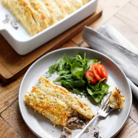 Cheese & Mushroom Crepe Bake