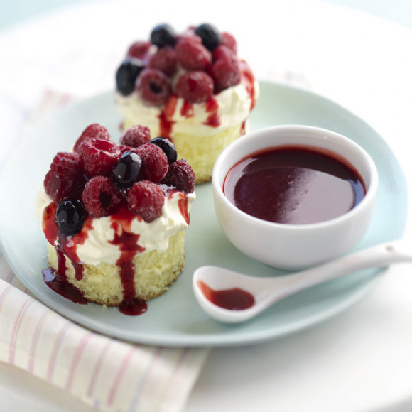 Berry & Cream Sponge with Raspberry Coulis