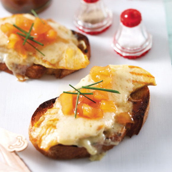 Cornfed Chicken Breast Pear Chutney and Gruyere Cheese Open Sandwich on Sourdough Bread