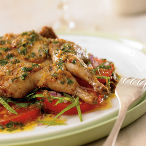 Moroccan Quail with Minted Tomato and Olive Salad