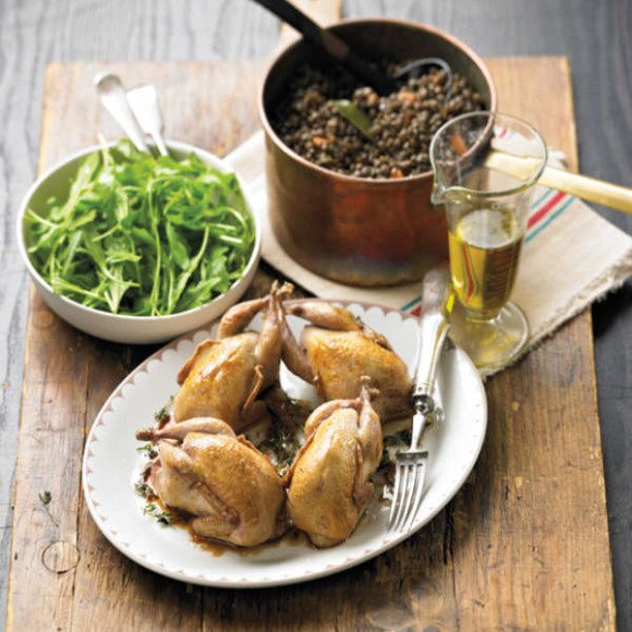 Whole Roasted Quail with Lentils