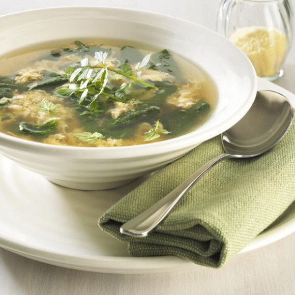 Stracciatella Soup with Baby Spinach