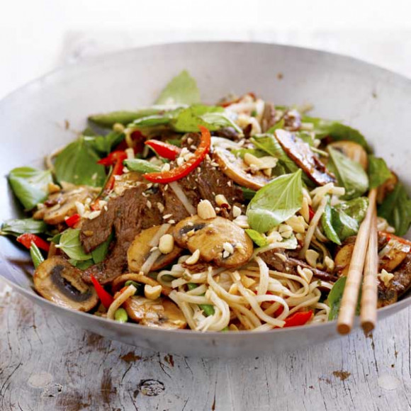 Mushroom, Beef and Basil Stir-fry recipe