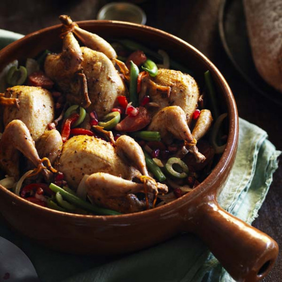 Whole Spanish Quail with Chorizo and Green Bean Salad