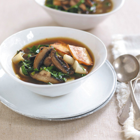 Mushroom, Tofu & Spinach Noodle Soup