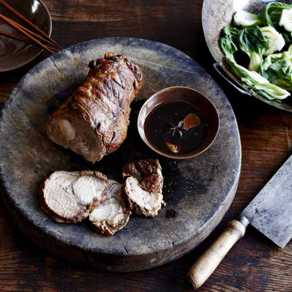 Oven Braised Pork Neck with Stir Fried Asian Greens