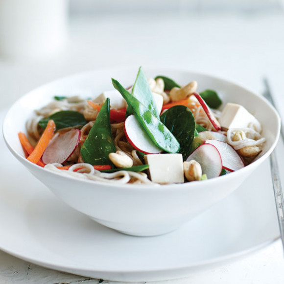 Tofu, Vegetables & Soba Noodle Salad with a Miso & Ginger Dressing