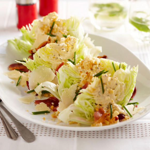 Iceberg Wedges with Prosciutto and Rosemary Butter Dressing