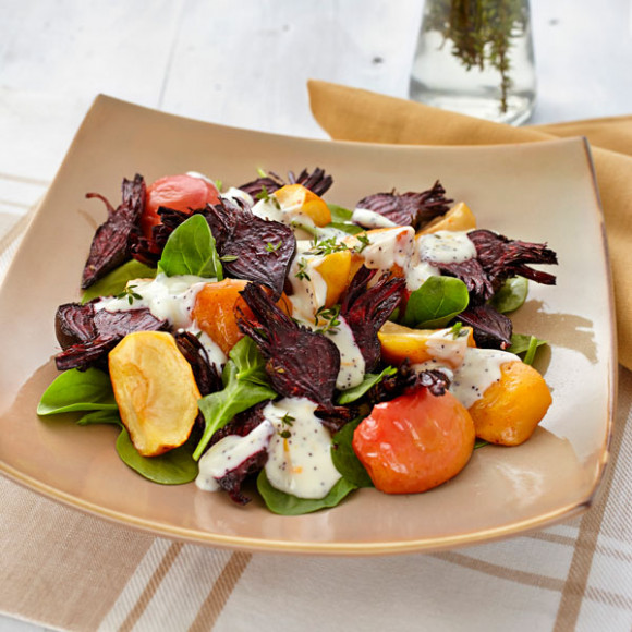Roast Beetroot and Apple Salad with Orange Poppy Seed Mayonnaise