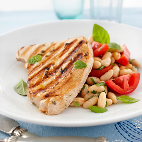 Chargrilled Fish Steaks with White Bean Salad
