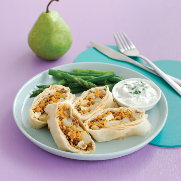 Cumin Pears, Carrot, Tofu and Lentil Strudel