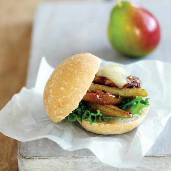 Sandwich of Stir Fried Quail and Corella Pear with Gruyere Cheese