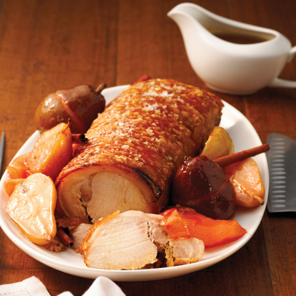 Rolled Loin with Quince and Glazed Pears