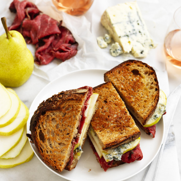 Rare Roast Beef, Pear and Creamy Blue Cheese Toasties