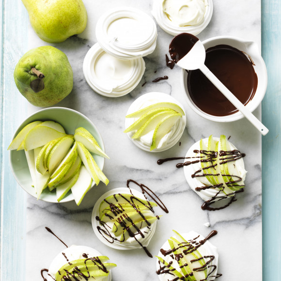 Pear Pavlova with Chocolate