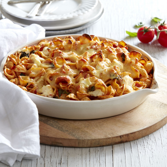 Fresh Tomato, Basil and Ricotta Baked Orecchiette