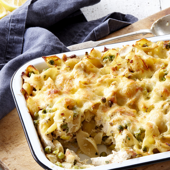 Chicken, Leek and Pea Pasta Bake