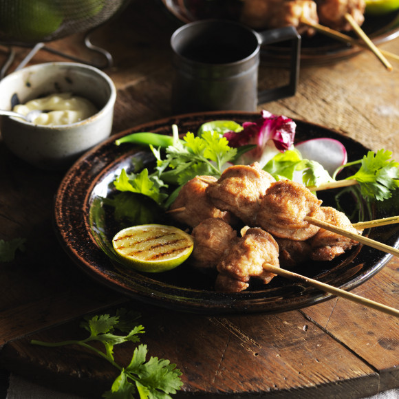 Salt Pepper Quail Breast with Aioli and Charred Lime Cheeks