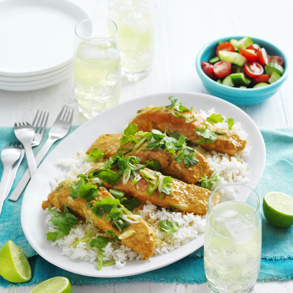 Red Curry Salmon, Coconut and Coriander fish dinner
