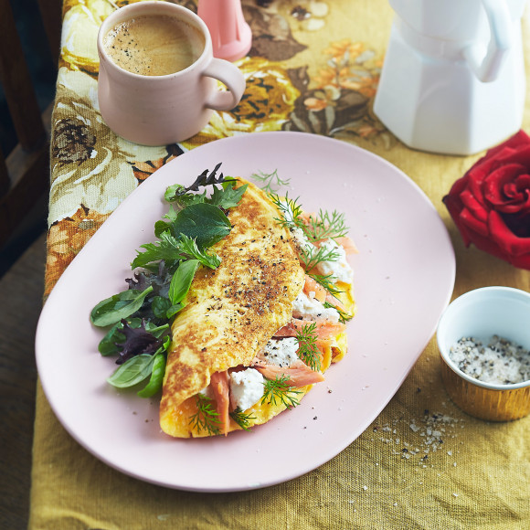 Smoked trout and Persian feta omelette