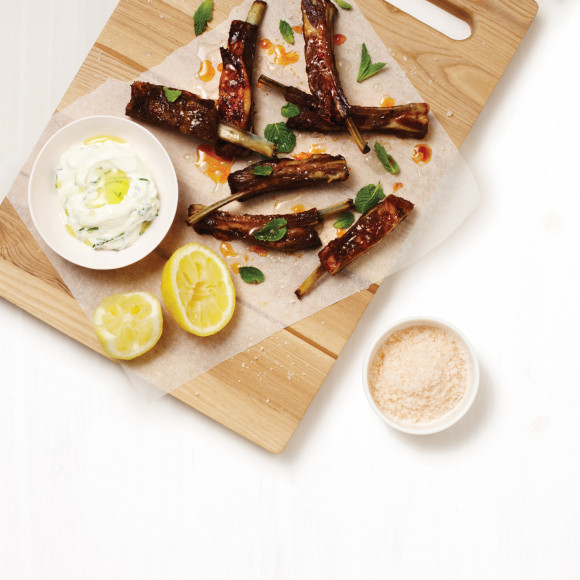 Spice Rubbed Lamb Ribs with Mint and Lemon Yogurt