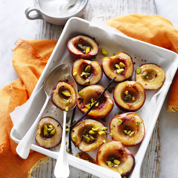 Cardamom Roasted Nectarines with Vanilla and Coconut Yoghurt