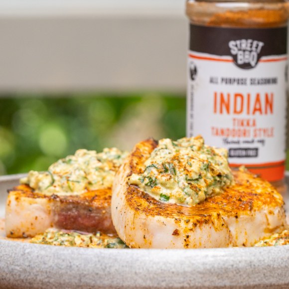 BBQ Grilled Swordfish with Cashew & Coriander Sauce