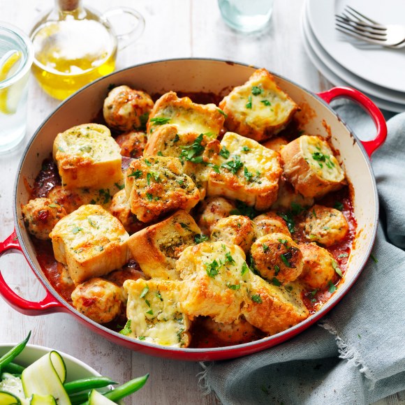 Turkey Meatball & Garlic Bread Bake