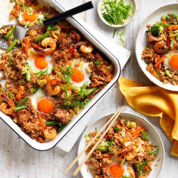 Budget fried rice tray bake