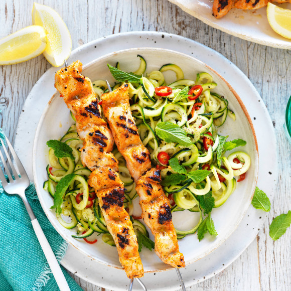 Tuscan chicken with lemon, chilli and mint zoodles