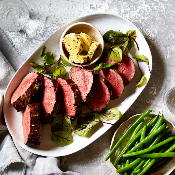Eye fillet steak with flavoured butter