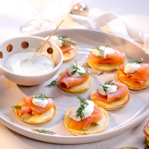 Blinis with Smoked Salmon and Dill Creme Fraiche