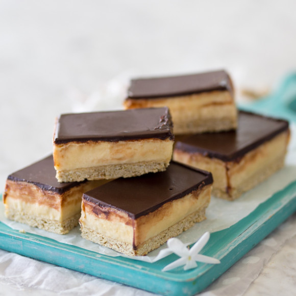 Caramel Slice with Chocolate Coating and a Biscuit Base