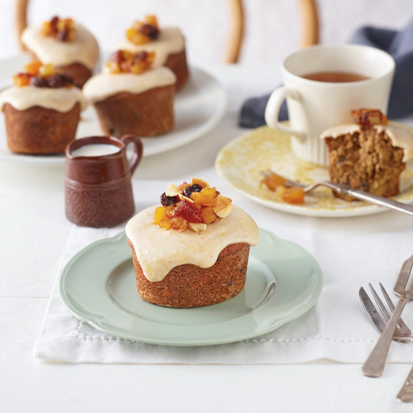 Gluten Free Mini Fruitcake with Lemon & Cinnamon Icing
