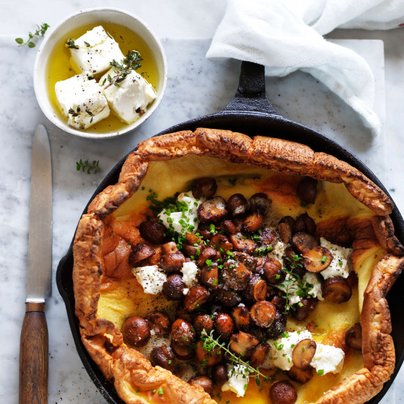 Savoury Dutch baby pancake with mushrooms and cheese