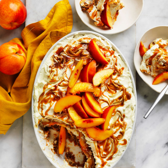 Nectarine and salted caramel tiramisu recipe