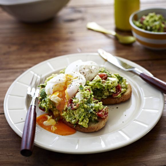 Poached Eggs with Avocado Feta Smash