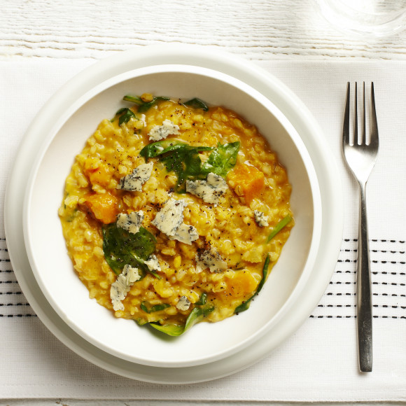 pumpkin, Spinach and Blue Cheese Barley Risotto