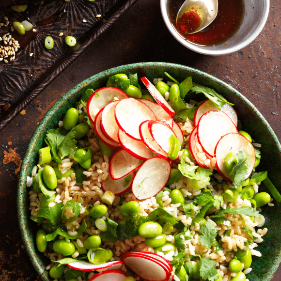 Brown rice and edamame salad