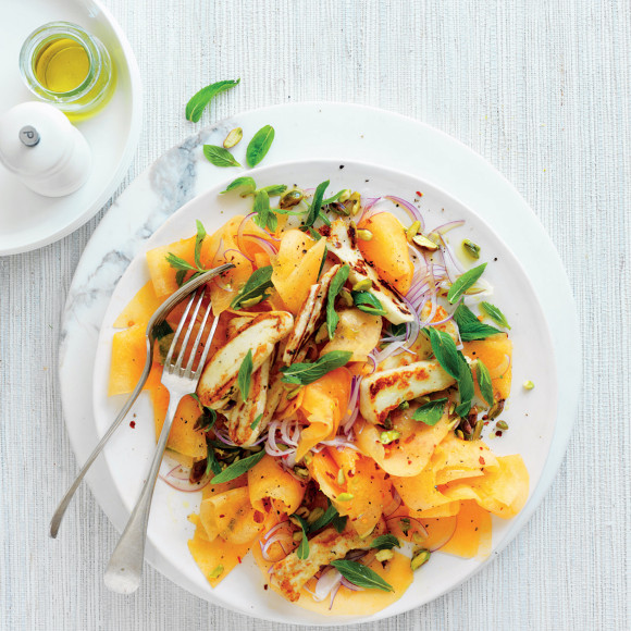 Rockmelon 'Carpaccio' and Haloumi Salad