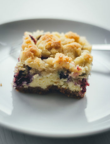 Rezept für saftigen Blaubeer-Cheesecake mit buttrigen Streuseln | amerikanischer Käsekuchen mit frischen Blaubeeren | moeyskitchen.com #cheesecake #käsekuchen #blaubeeren #heidelbeeren #blueberries #streuselkuchen #streusel #rezepte #foodblogger