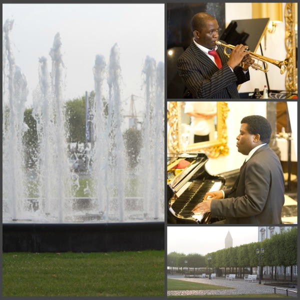 Collage vom 11. Althoff Festival der Meisterköche auf Schloss Bensberg 2013 Barmusik, Springbrunnen, Ansicht Park Schloss Bensberg